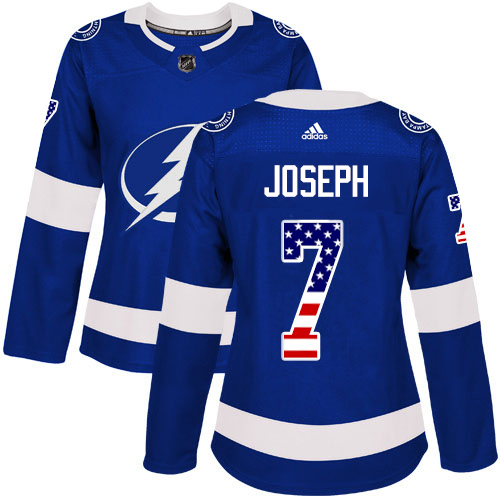 Adidas Tampa Bay Lightning 7 Mathieu Joseph Blue Home Authentic USA Flag Women Stitched NHL Jersey